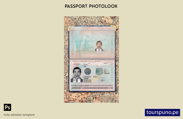 lista para imprimir nueva plantilla de aspecto fotográfico para pasaporte de Tur
