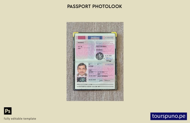 listo para imprimir la plantilla de presentación fotográfica del pasaporte de Al