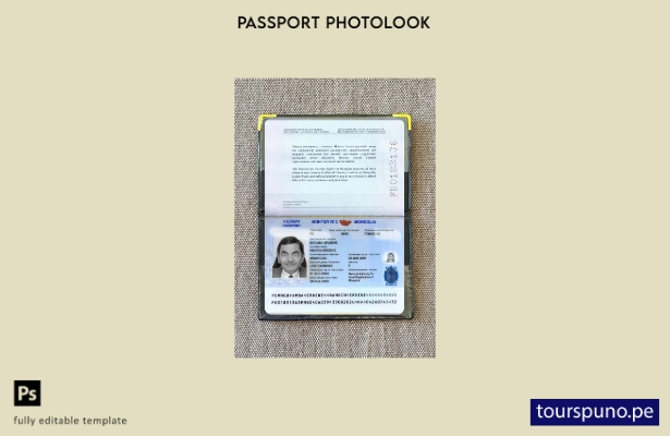 listo para imprimir la plantilla de presentación fotográfica del pasaporte de Mo