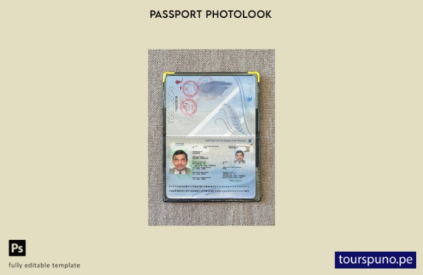 listo para imprimir la plantilla de presentación fotográfica del pasaporte de Tr