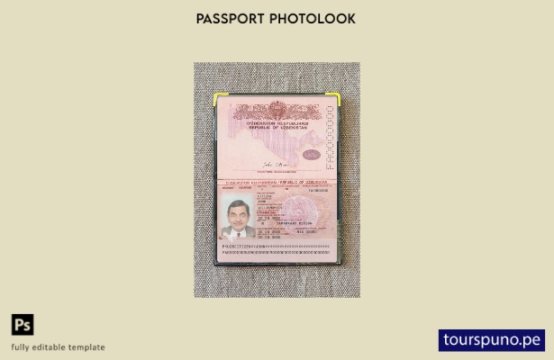 listo para imprimir la plantilla de presentación fotográfica del pasaporte de Uz