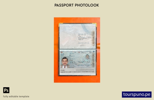 listo para imprimir la plantilla de presentación fotográfica del pasaporte del L