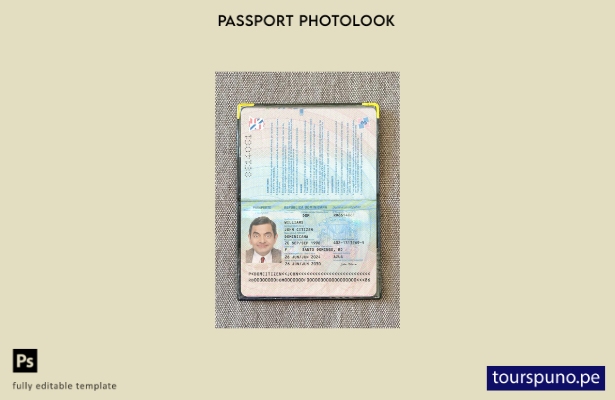 listo para imprimir plantilla de presentación fotográfica del pasaporte dominica