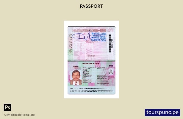 Listo para imprimir la plantilla actual del pasaporte de Burkina Faso