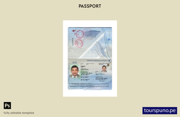 Listo para imprimir la plantilla actual del pasaporte de Trinidad y Tobago