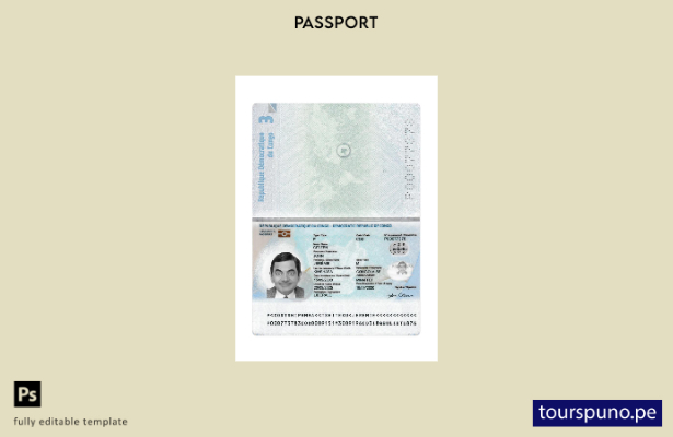 Listo para imprimir la plantilla actual del pasaporte del Congo 1