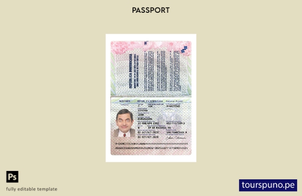Listo para imprimir la plantilla de versión actual del pasaporte de República Do