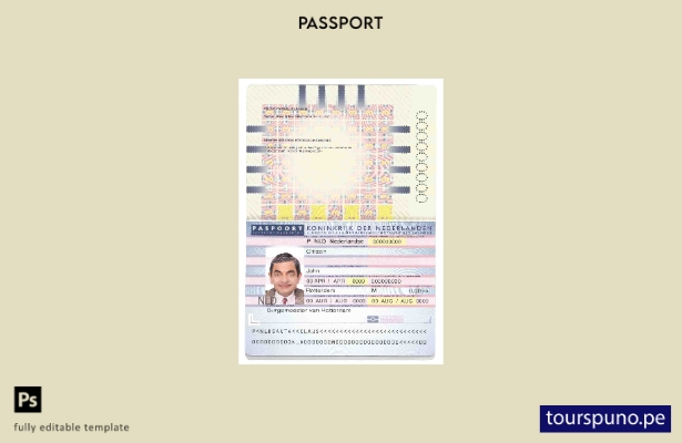 Plantilla de pasaporte ( ) lista para imprimir de los Países Bajos (Holanda)