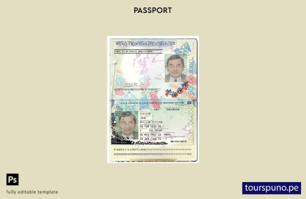 Plantilla de pasaporte () lista para imprimir del Reino Unido de Gran Bretaña e