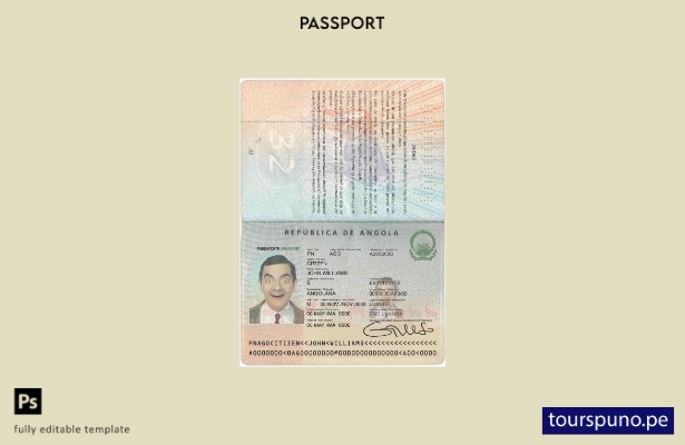 Plantilla de pasaporte de Angola lista para imprimir