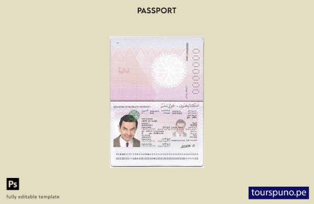 Plantilla de pasaporte de Bahrein lista para imprimir