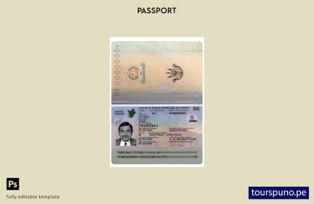 Plantilla de pasaporte de Burundi ( presente) lista para imprimir