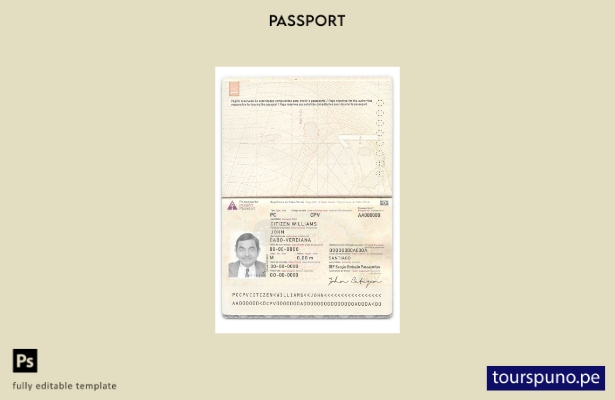 Plantilla de pasaporte de Cabo Verde lista para imprimir