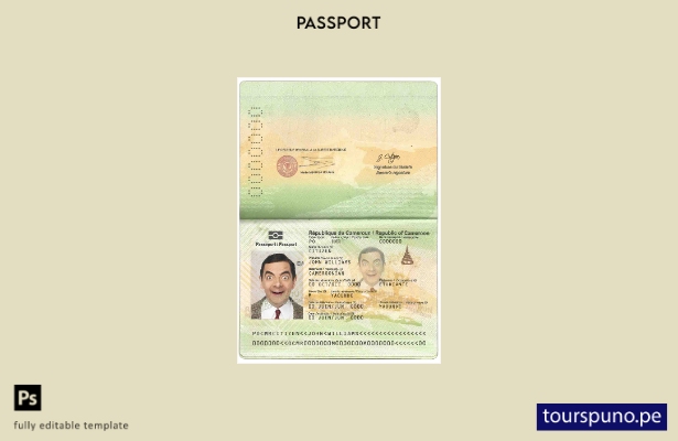 Plantilla de pasaporte de Camerún lista para imprimir