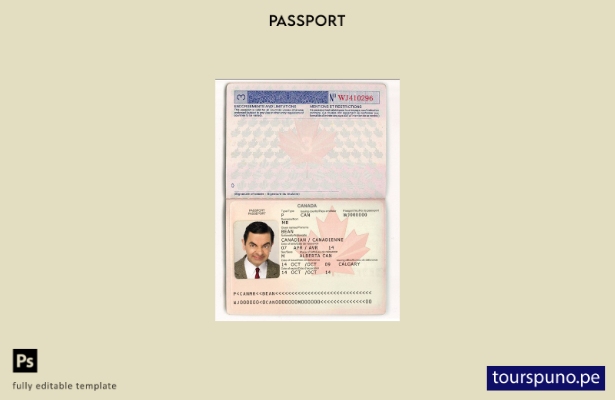 Plantilla de pasaporte de Canadá () lista para imprimir