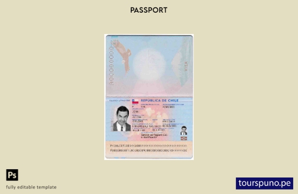 Plantilla de pasaporte de Chile lista para imprimir