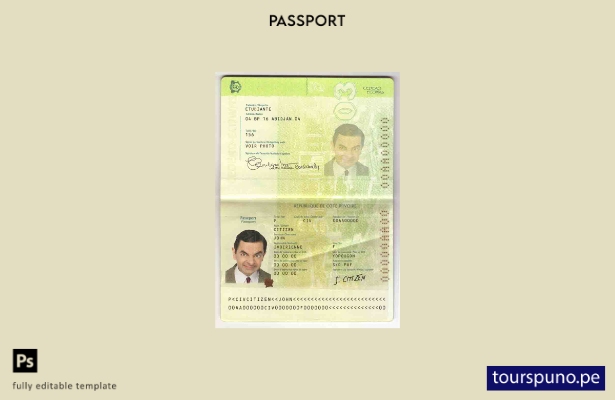 Plantilla de pasaporte de Costa de Marfil lista para imprimir