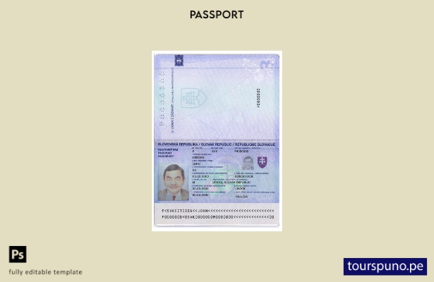 Plantilla de pasaporte de Eslovaquia lista para imprimir