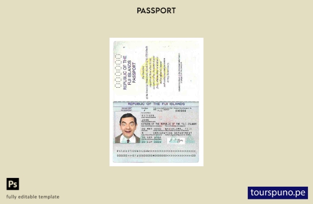 Plantilla de pasaporte de Fiji lista para imprimir