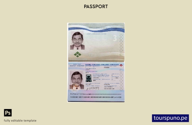 Plantilla de pasaporte de Finlandia lista para imprimir 1