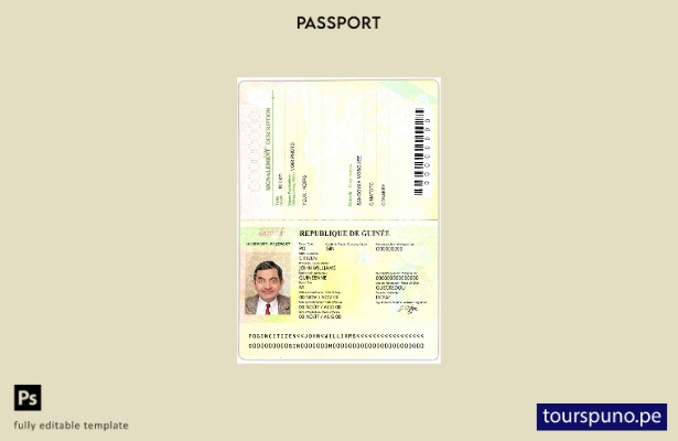 Plantilla de pasaporte de Guinea () lista para imprimir