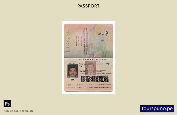 Plantilla de pasaporte de Honduras lista para imprimir
