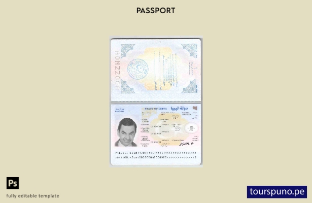 Plantilla de pasaporte de Libia lista para imprimir