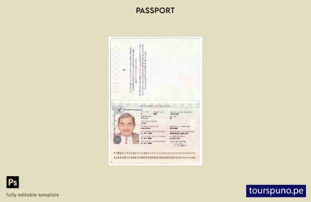 Plantilla de pasaporte de Malawi lista para imprimir