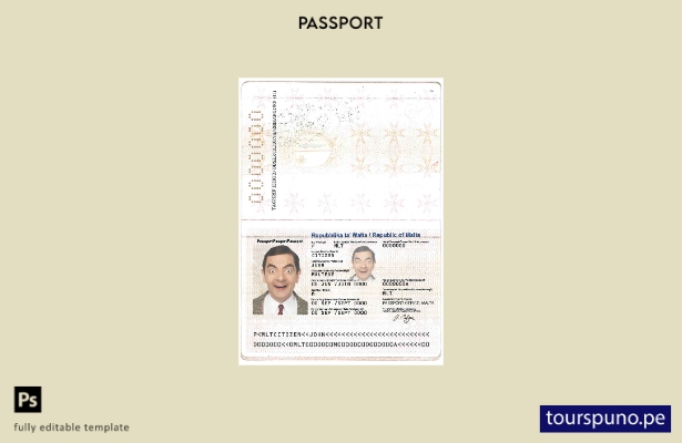 Plantilla de pasaporte de Malta lista para imprimir