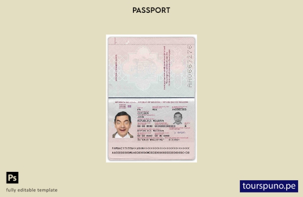 Plantilla de pasaporte de Moldavia ( presente) lista para imprimir