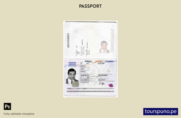 Plantilla de pasaporte de Rumania lista para imprimir