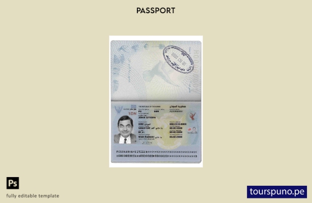 Plantilla de pasaporte de Sudán lista para imprimir
