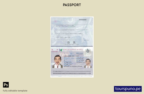 Plantilla de pasaporte de Taiwán lista para imprimir