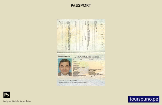 Plantilla de pasaporte de Tanzania lista para imprimir