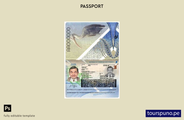 Plantilla de pasaporte de Trinidad y Tobago lista para imprimir