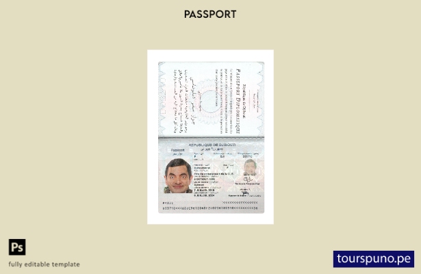 Plantilla de pasaporte de Yibuti lista para imprimir
