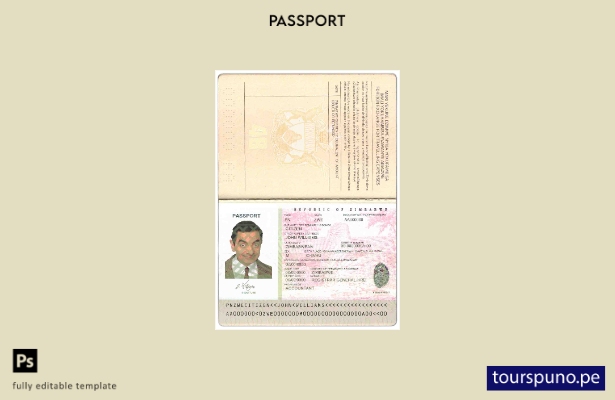 Plantilla de pasaporte de Zimbabue lista para imprimir