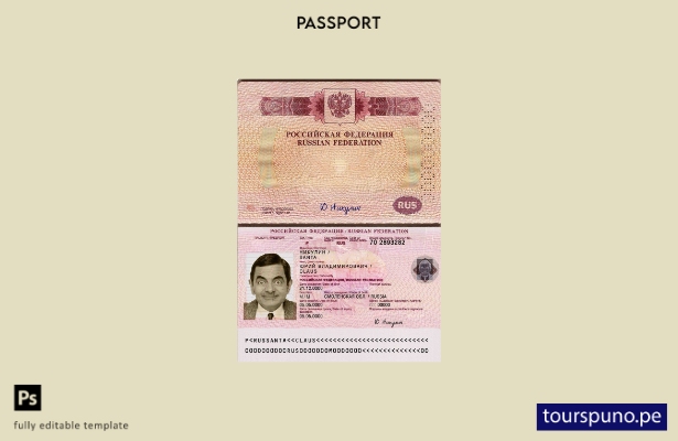Plantilla de pasaporte de viaje a Rusia lista para imprimir