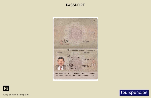 Plantilla de pasaporte del Congo (presente) lista para imprimir