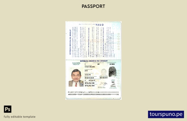 Plantilla de pasaporte uruguaya lista para imprimir