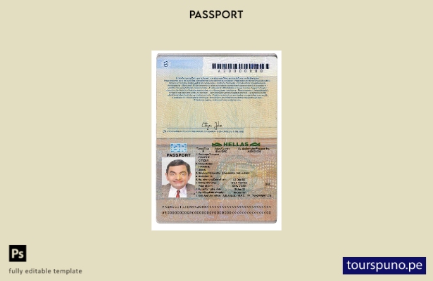Plantilla de versión de pasaporte de Grecia lista para imprimir