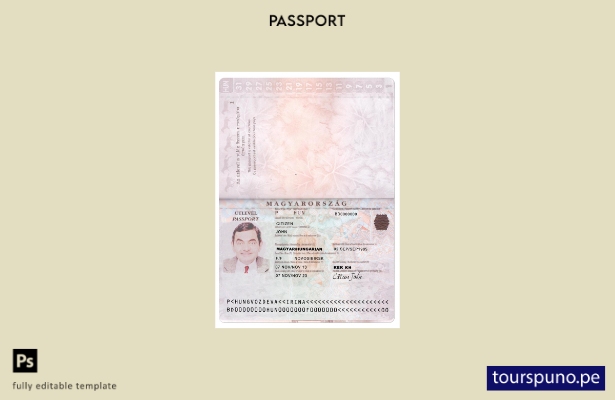Plantilla de versión de pasaporte de Hungría lista para imprimir