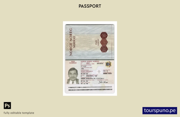 Plantilla de versión de pasaporte de Noruega lista para imprimir
