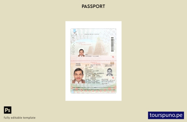 listo para imprimir la plantilla actual del pasaporte de Antigua y Barbuda