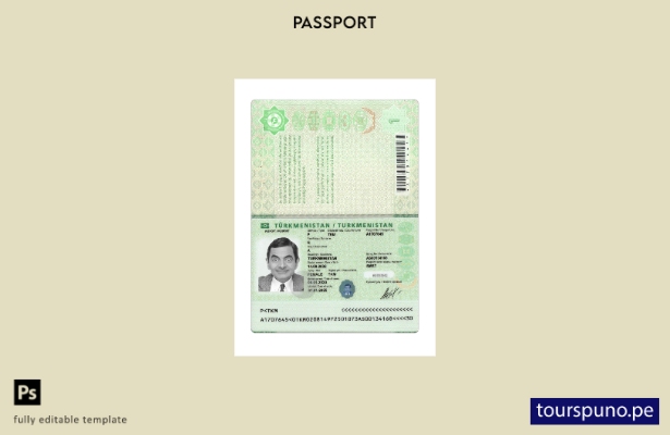 listo para imprimir la plantilla actual del pasaporte de Turkmenistán