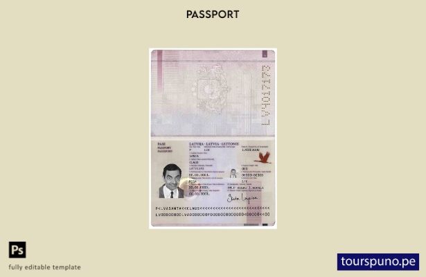 listo para imprimir la plantilla de pasaporte de Letonia ()