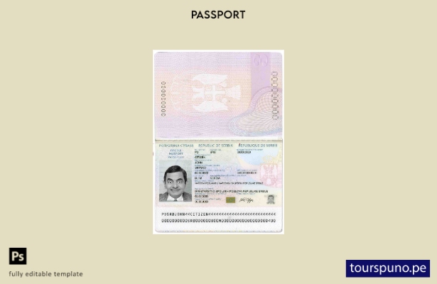 listo para imprimir la plantilla de pasaporte de Serbia ( presente)