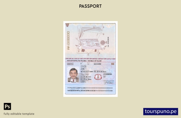 listo para imprimir pasaporte de Polonia – plantilla actual