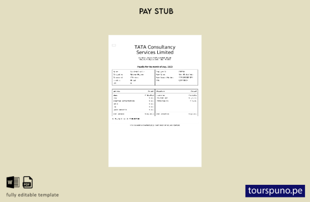 Plantilla de recibo de nómina de Tata Consultancy Services lista para imprimir