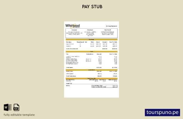 Plantilla de talón de pago de empresa comercial lista para imprimir de EE. UU. W